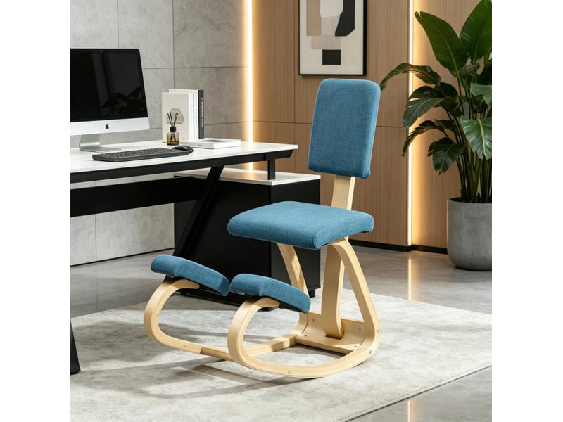 Chaise à genoux avec dossier 51x84x93 cm mécanisme de bascule bois bleu foncé  - Conforama B