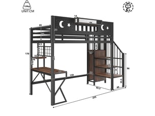 Lit mezzanine 90x200 cm <strong></strong>  <strong></strong> coloris noir