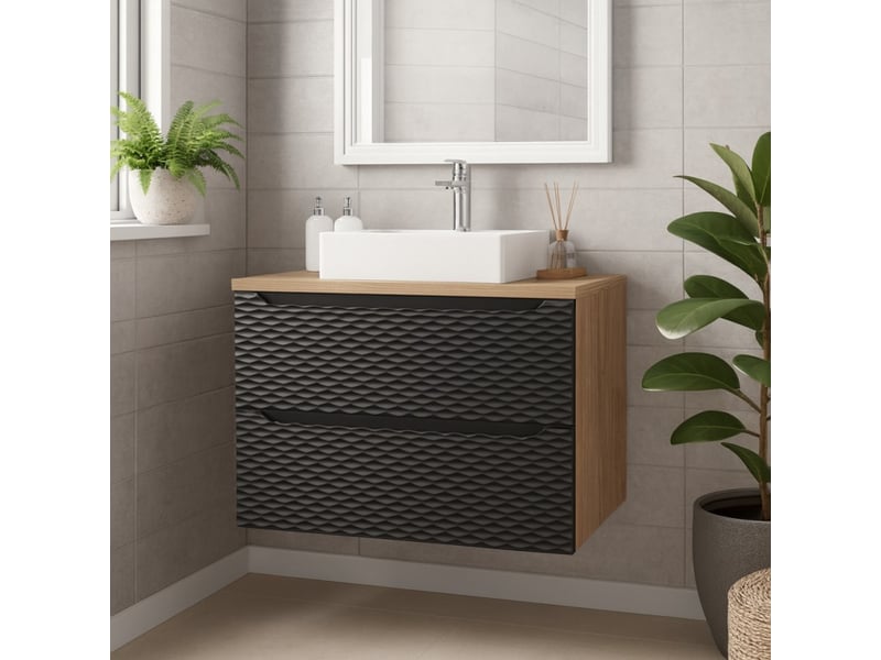 Ensemble de salle de bain yoka noir : meuble sous vasque à tiroirs 80cm + plan vasque  - Conforama B
