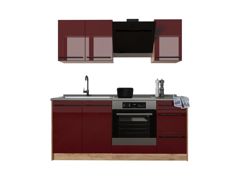 Vicco cuisine, rouge brillantchêne doré, 180cm sans plan de travail - Conforama E