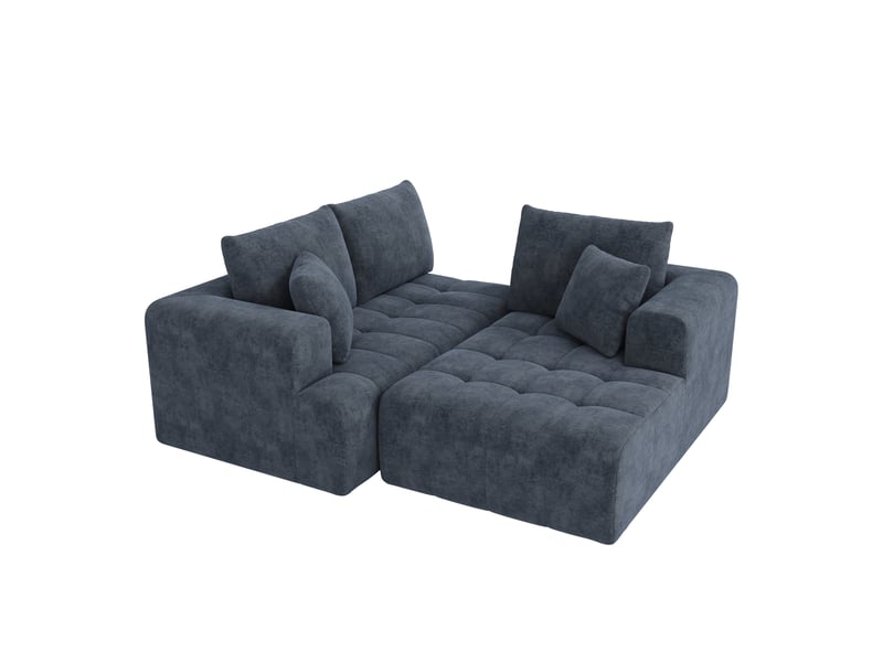  Canapé d’angle modulable 3 places en chenille bleue, design sans structure rigide  - Conforama A
