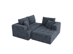 Canapé d’angle modulable 3 places en chenille bleue, design sans structure rigide