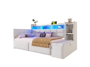 Lit avec rangement 90x190 cm blanc coloris blanc