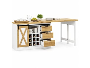 Îlot de cuisine extensible 120-197x40x72 cm blanc décor chêne avec 3 tiroirs