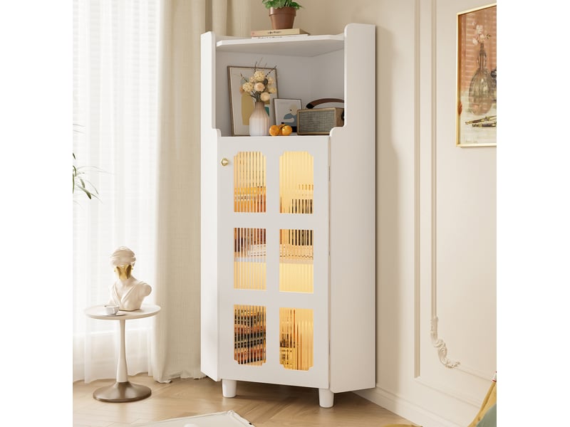  Armoire d'angle led 63,5 x 124 cm – blanc – finition laquée, rangement 2-en-1 et éclairage par application  - Conforama B