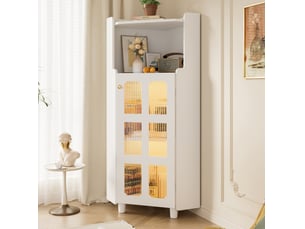 Armoire d'angle led 63,5 x 124 cm – blanc – finition laquée, rangement 2-en-1 et éclairage par application