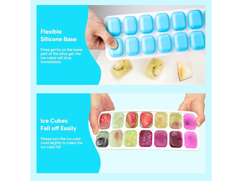  Set de 4 plateaux à glaçons en silicone avec couvercle, plateau à glaçons carré facile à enlever (bleu) - ljy1837fxn LJY1837FXN - Conforama E