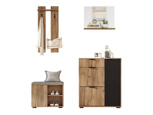 Ensemble vestiaire d'entrée 140x35x139 cm avec banc à chaussures panneau de particules naturel et noir