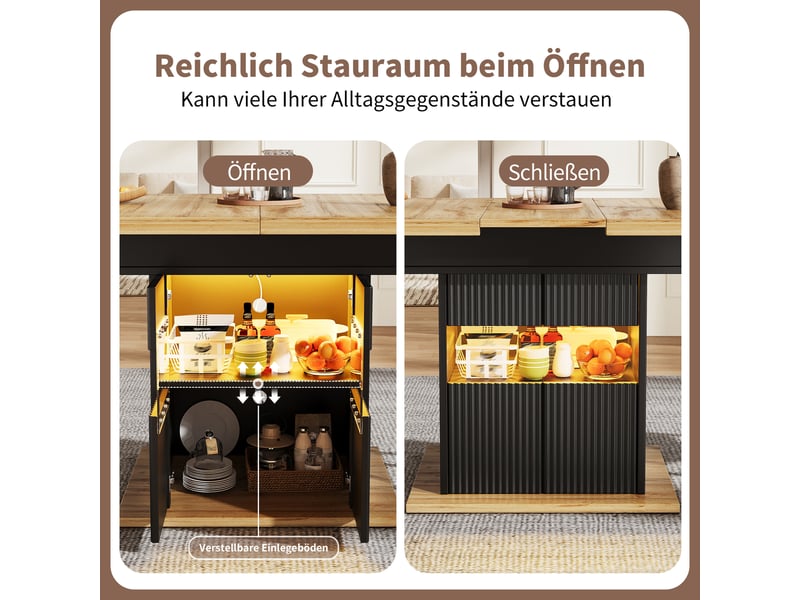  110-140 noir table à manger extensible avec rangement, design moderne, structure fonctionnelle pour cuisine et salle à manger  - Conforama E