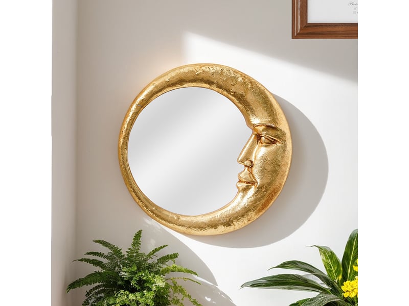 Miroir mural en résine avec croissant de lune et visage – style européen – décoration bohème pour salon ou bureau – 22,5 cm  - Conforama D