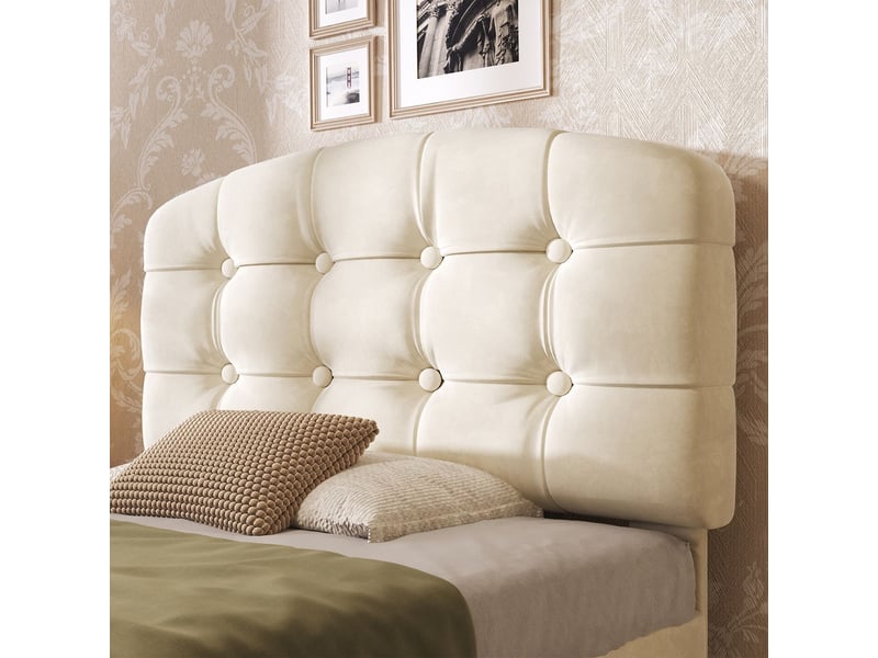  Lit rangement 90 x 200 cm lit avec tiroirs velours beige tête de lit cintrée réglable en hauteur rangement intégré structure de lit  - Conforama D