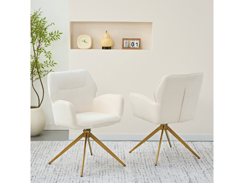  Chaises de salle à manger pivotantes lot de 2, fauteuil design avec pieds métal, tissu velours côtelé crème, moderne et confortable  - Conforama B