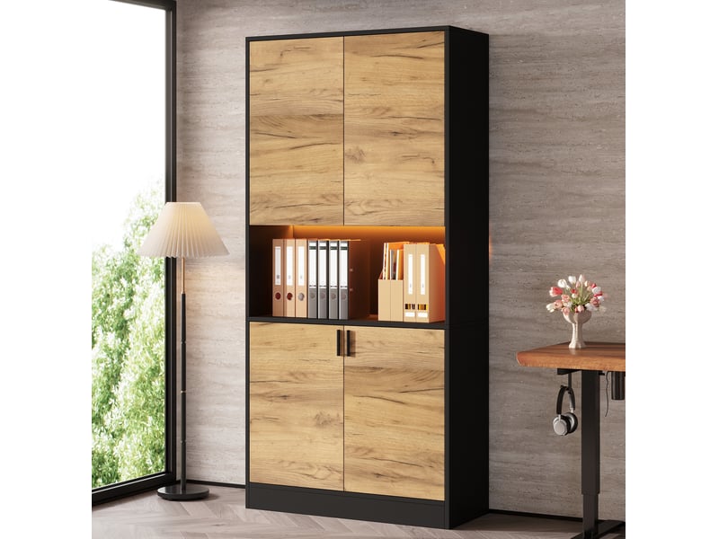 Armoire de rangement avec led, étagères réglables et niche ouverte pour bureau et salon, 80 × 35 × 180 cm - Conforama B
