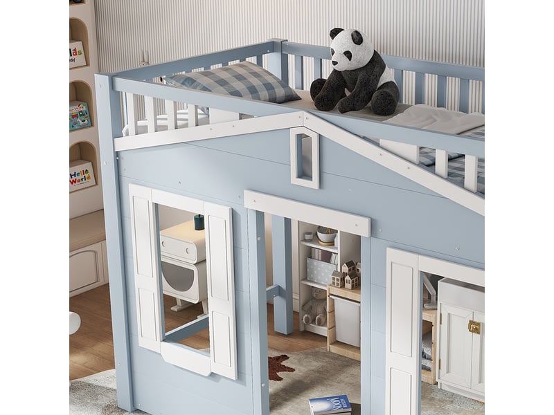 Lit superposé en pin et mdf bleu 90x200 cm - Conforama B