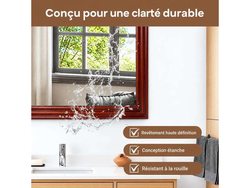  Miroir de salle de bain arqué 50x80 cm verre trempé anti-éclats – rouge  - Conforama C