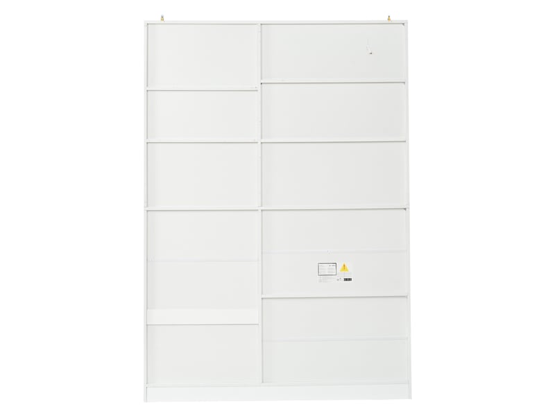  Vitrine 140x30x200 cm blanche avec led bluetooth, 7 portes, 1 tiroir, 9 niches, casier à vin et porte-verres Fay Lum - Conforama D