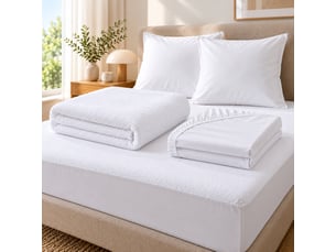 Pack literie protège matelas 140x190 imperméable + drap housse + 2 taies blanc