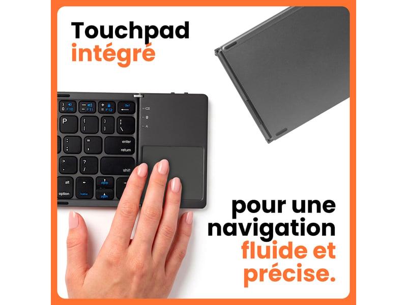  Xtrememac clavier bluetooth qwerty pliable avec touchpad rechargeable sans fil pour macbook ipad iphone pc android windows batterie 40h portable compact - gris  - Conforama C