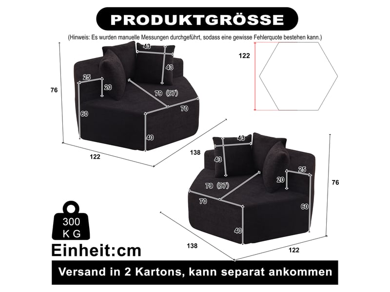  Fauteuil hexagonal moderne modulaire en chenille design combinable  - Conforama C
