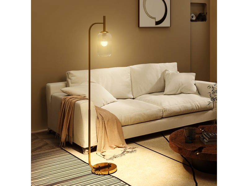  Lampadaire sur pied salon lampe sur pied avec abat-jour en verre texturé interrupteur à pied 29 x 25 x 152 cm métal or  - Conforama D