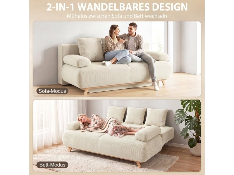 Canapé convertible, canapé-lit, en velours tricoté, beige, dossier réglable, mobilier pour espace de vie, pour salon et séjour - Conforama D