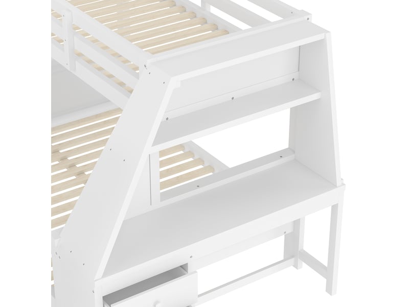 Lit superposé enfant avec bureau et bibliothèque, 90 x 200 et 140 x 200 cm, 3 tiroirs, pin massif et mdf blancs - Conforama R
