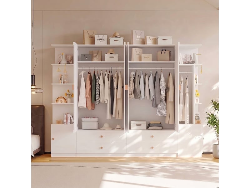  Armoire penderie 90x50x200 cm 4 portes blanche et chêne avec tiroir à bijoux  - Conforama D