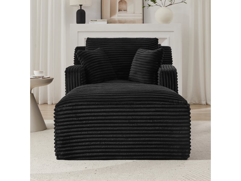  Canapé chaise longue convertible 1 place noir en velours côtelé, assise ressorts, sans montage Fay Lum - Conforama D
