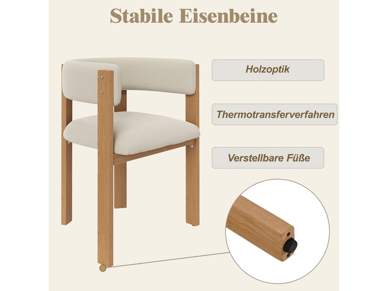  Lot de 6 chaises ergonomiques rembourrées, pieds en fer effet bois, respirantes et faciles d’entretien, salle à manger et salon  - Conforama E
