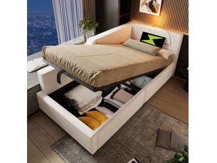 Lit coffre 90x200 cm <strong>MODENUIT </strong>  <strong></strong> coloris beige