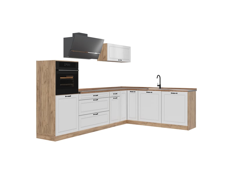  Vicco cuisine en angle, blanc campagnechêne doré, 287 x cm plan de travail chêne doré  - Conforama A