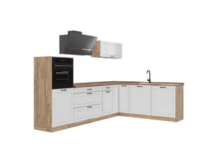 Vicco cuisine en angle, blanc campagnechêne doré, 287 x cm plan de travail chêne doré