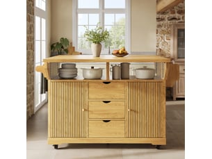 Desserte de cuisine 142,5x80x95 cm, plateau extensible pliable, tiroirs, roulettes verrouillables, mdf, marron naturel