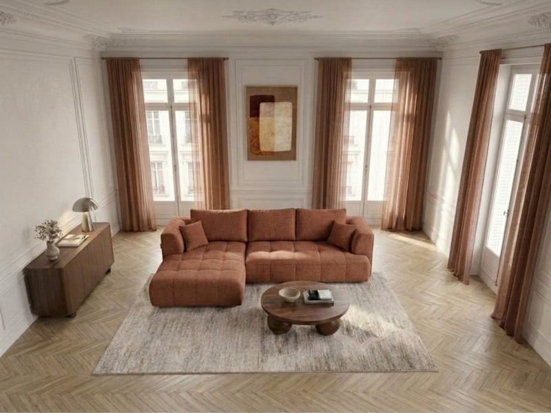 Bobochic canapé d'angle convertible avance-recule électrique clovis tissu lisse orange angle gauche CLOVIS - Conforama C