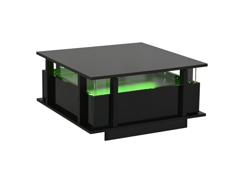  Table basse avec 2 tiroirs et led noir brillant 70 x 70 x 35 cm N625P383158B - Conforama B