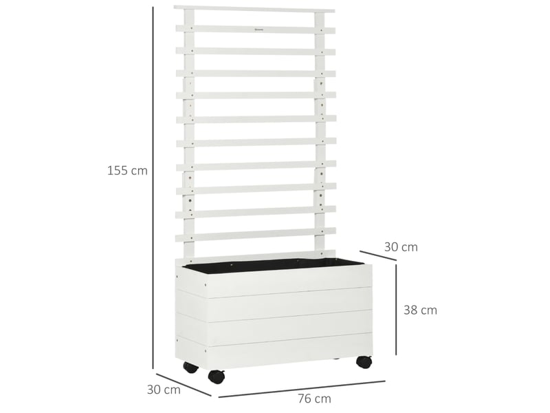 Jardinière à roulettes avec treillis 76x30x155 cm – blanche – bac de culture mobile avec freins intégrés - Conforama C