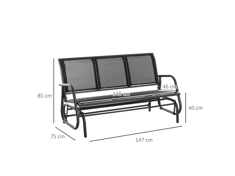  Balancelle de jardin 3 places en métal noir – large assise, structure résistante aux intempéries  - Conforama E