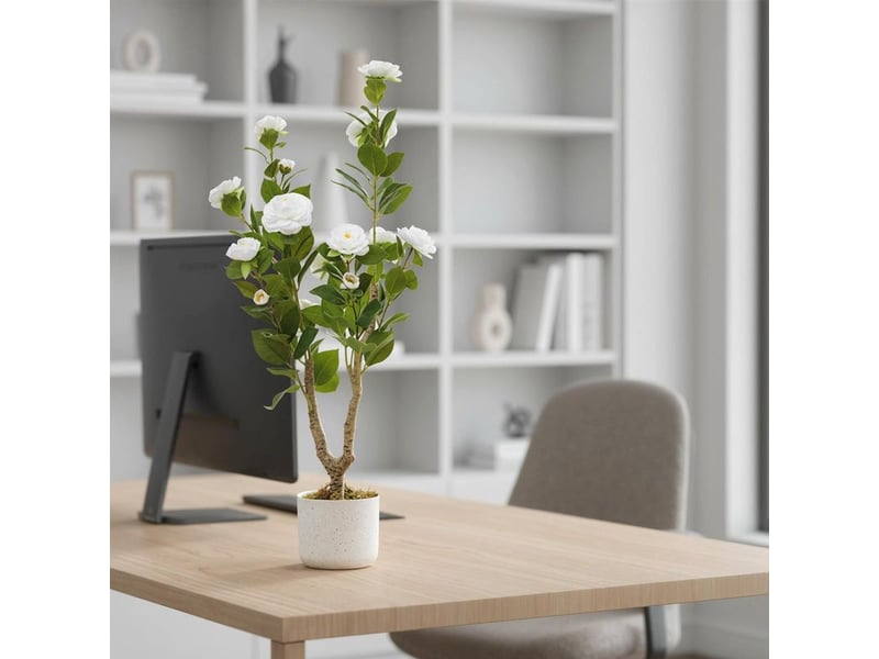  Camélia artificiel 90 cm 20 fleurs plante en pot décoration intérieur extérieur maison entrée  - Conforama D