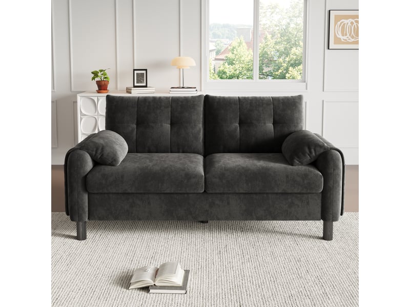  Canapé 2 places, canapé de salon, en tissu chenille, gris, coussins épais, style scandinave, pour salon, appartement, chambre  - Conforama A
