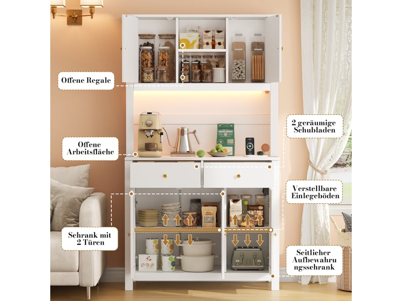  Armoire de cuisine 5 portes en rotin 2 tiroirs led mdf blanc 100x40x180 cm N635P28787778W - Conforama E