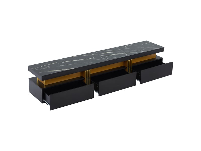  Ensemble meuble tv mural noir, table basse et meuble tv, combinaison de rangement multifonctionnelle  - Conforama E