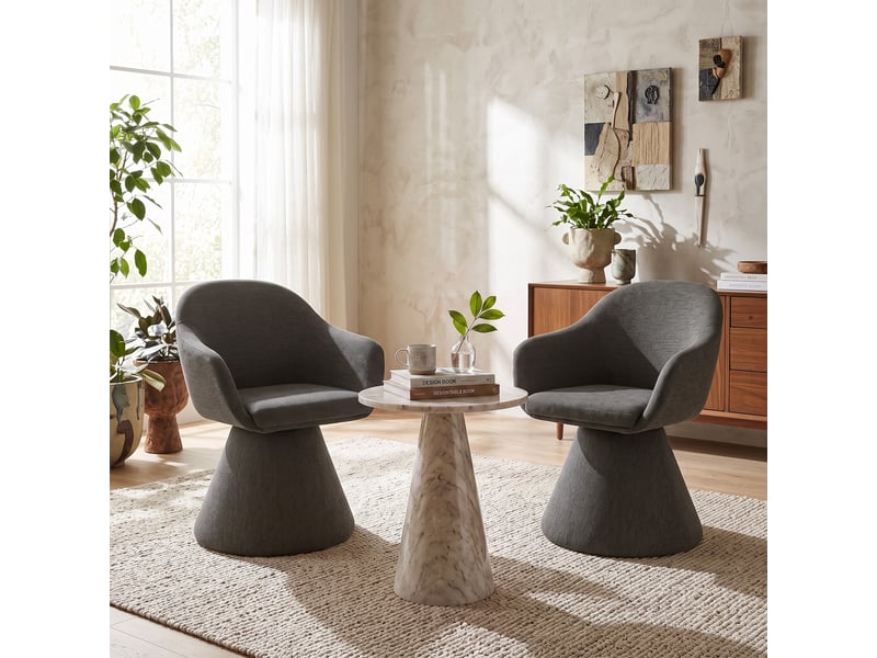  Chaise de salle à manger pivotante 360° design cocon – goeurvant, tissu effet lin, rembourré, gris anthracite  - Conforama W