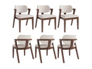 Lot de 6 chaises de salle à manger avec accoudoirs en lin beige avoine, coloris noyer 56x57,5x79 cm