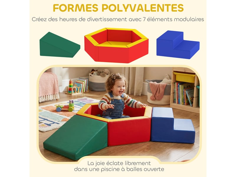  Parcours motricité bébé en mousse epe avec piscine à balles, module motricité bébé avec housse en pu, multicolore  - Conforama D