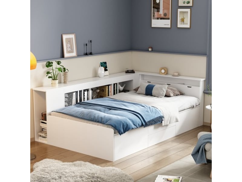  Lit coffre 90x200 cm coloris blanc mdf lit enfant blanc - Conforama D