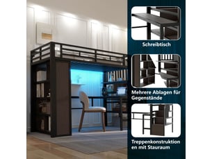 Lit mezzanine 90x200 cm <strong></strong>  <strong></strong> coloris noir