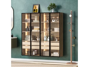 Ensemble de 2 meubles de salle de bain, 73 cm, avec bandeau lumineux, 2 grands tiroirs, 2 portes et une porte vitrée