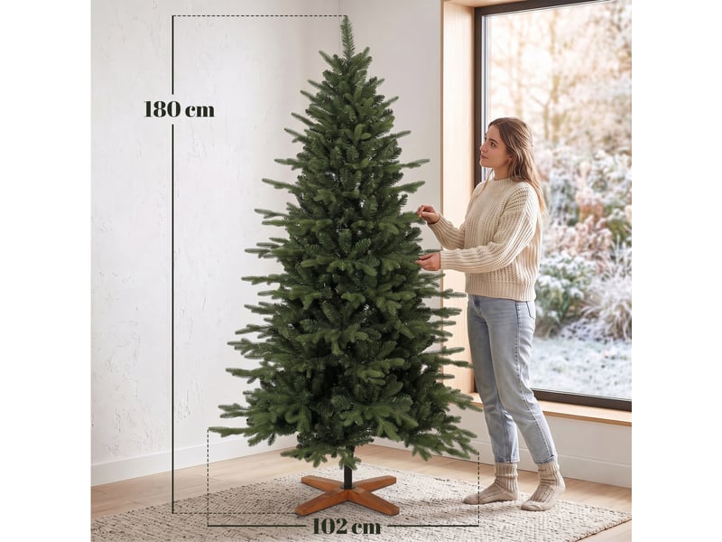  Sapin de noël artificiel, support pliable en bois, sapin moulé par injection, 1438 branches, 180 cm, vert  - Conforama C