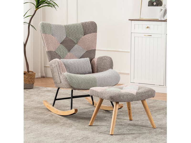  Fauteuil à bascule multicolore avec repose-pieds et coussin lombaire  - Conforama D