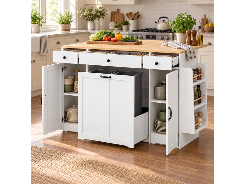  Bar 136x65x90 cm avec 4 tiroirs et 2 portes en mdf couelru blanc et naturel, design moderne  - Conforama D